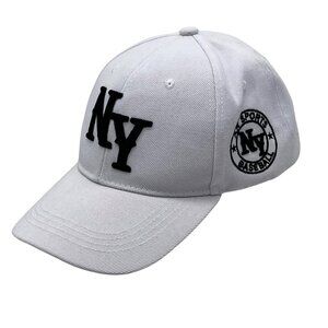 NY AR Sports Baseball Cap Hat Adjustable Strap Back White with Black Embroidery